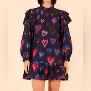 NWT $230 Anthropologie × Farm Rio Dyed Hearts Mini Dress XS